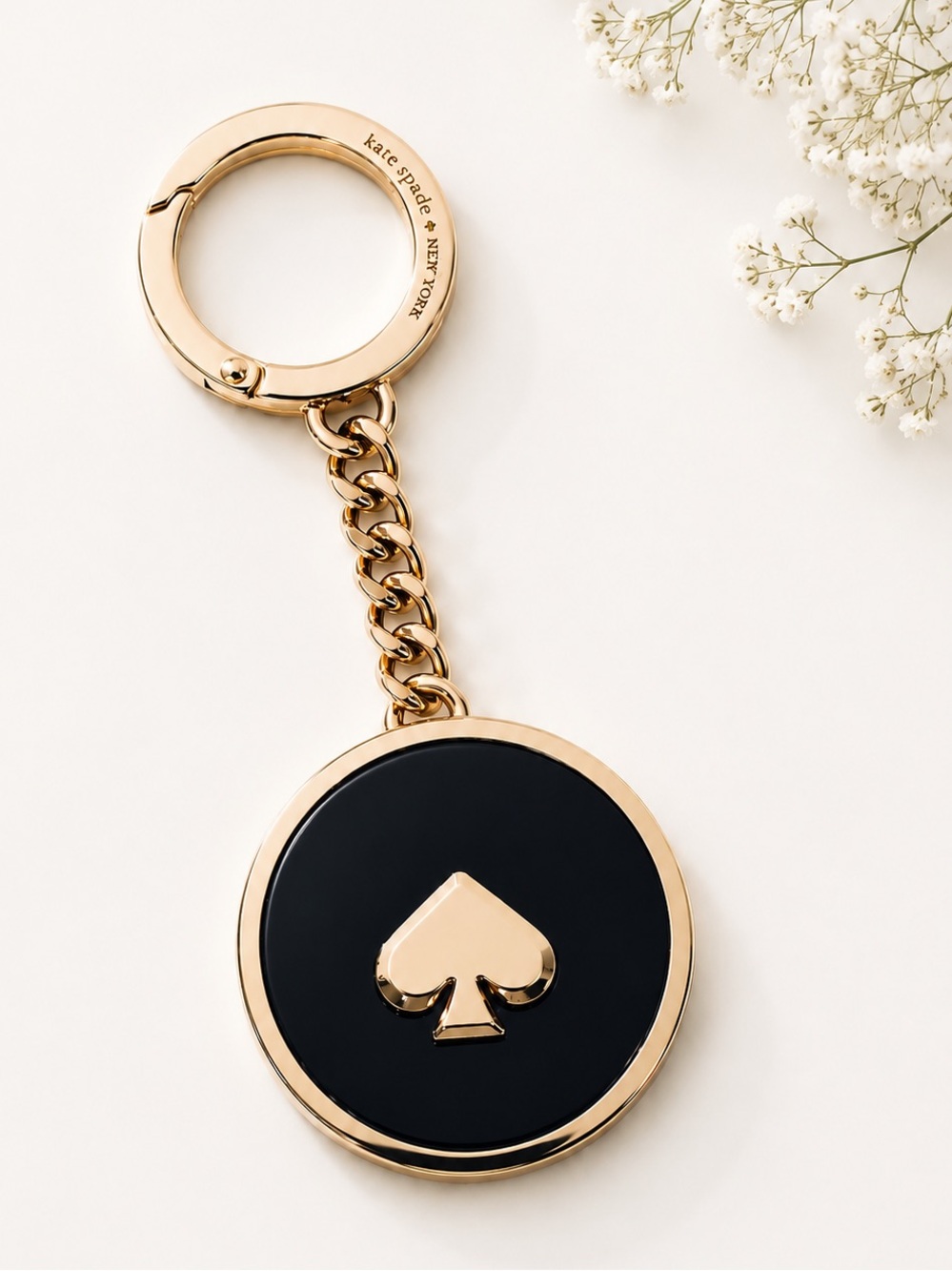 kate spade Gold and Black Spade Round Key Fob